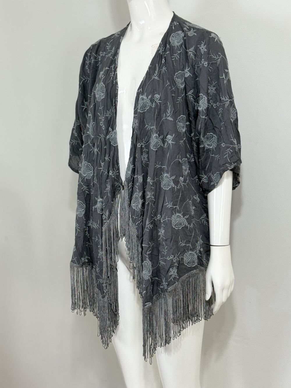 Women’s Embroidered Floral Fringe Kimono Boho Western Festival Cardigan One Size